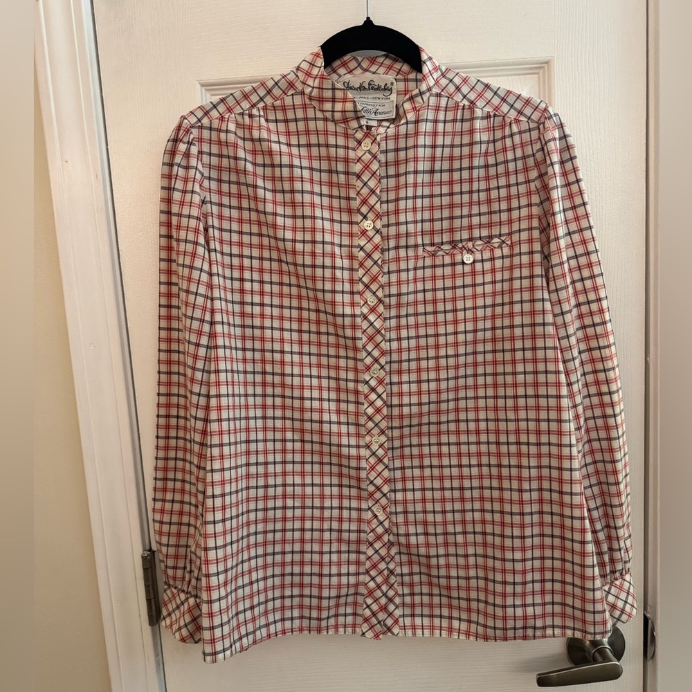 DIANE VON FURSTENBERG Vintage 80s Checkered Plaid Shirt Size 8 **LIKE NEW!!